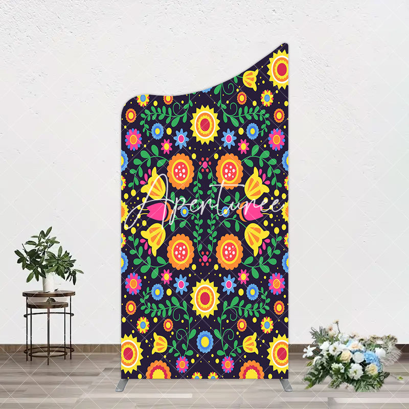 Aperturee - Aperturee Mexican Art Colorful Flowers Birthday Arch Backdrop