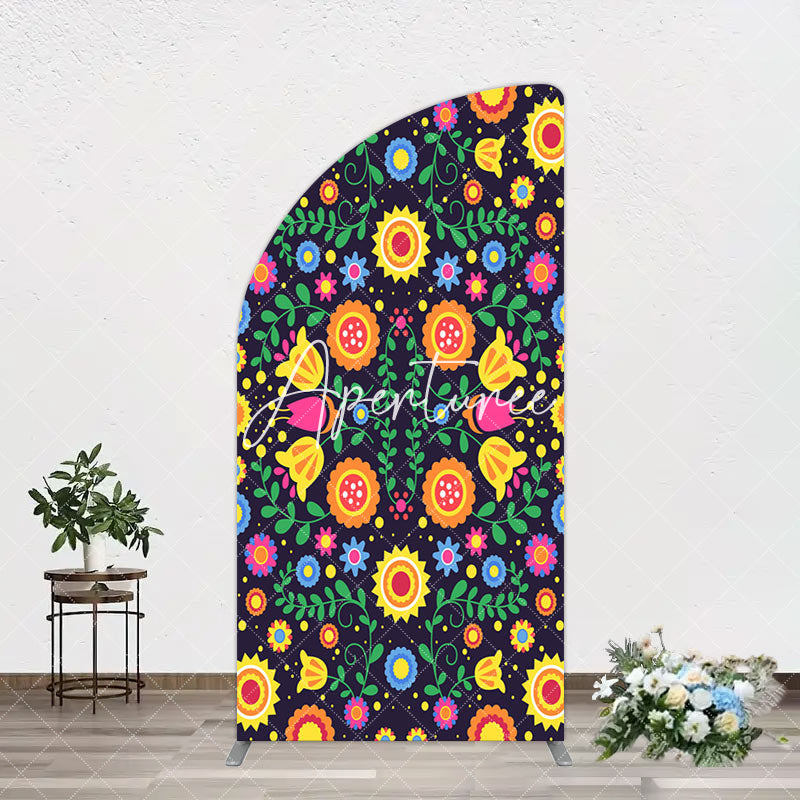 Aperturee - Aperturee Mexican Art Colorful Flowers Birthday Arch Backdrop