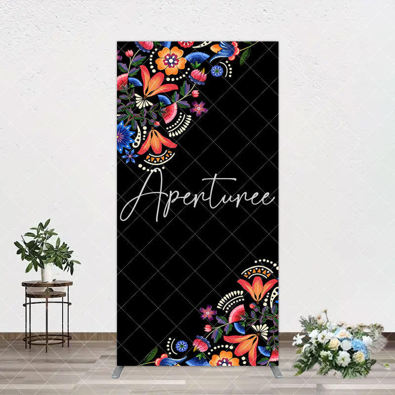 Aperturee - Aperturee Mexican Artistic Floral Black Birthday Arch Backdrop