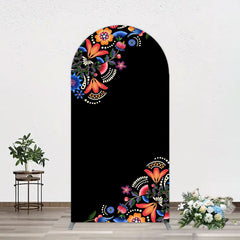 Aperturee - Aperturee Mexican Artistic Floral Black Birthday Arch Backdrop