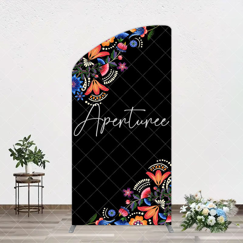 Aperturee - Aperturee Mexican Artistic Floral Black Birthday Arch Backdrop