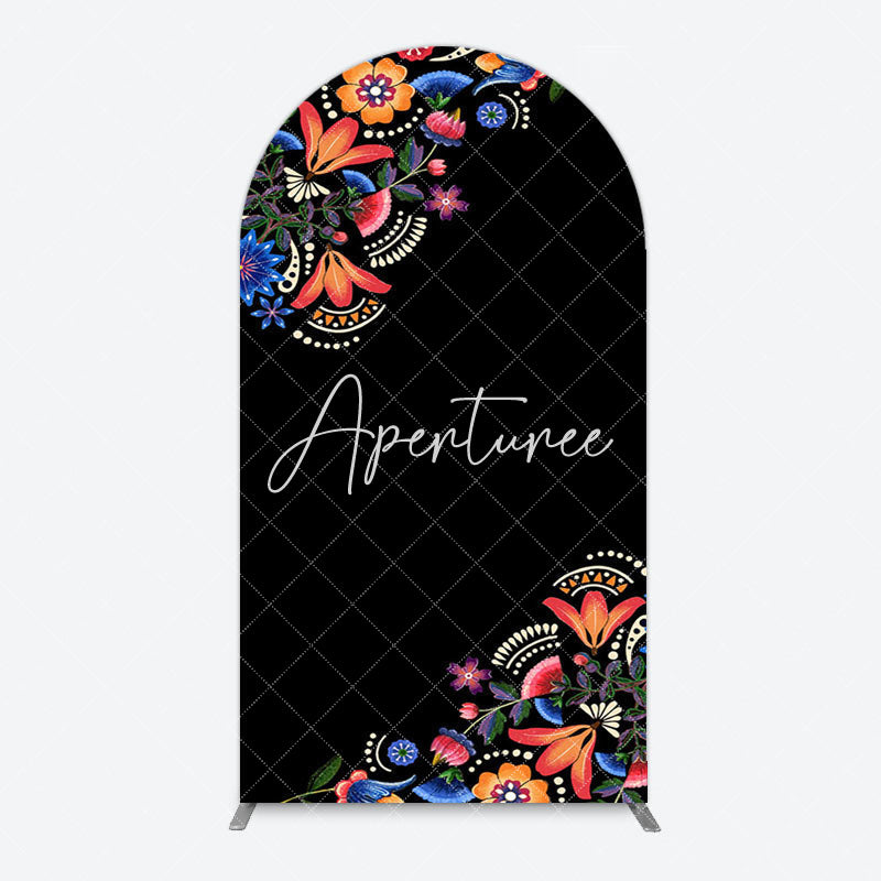 Aperturee - Aperturee Mexican Artistic Floral Black Birthday Arch Backdrop