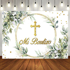 Aperturee - Aperturee Mi Bautizo Greeny Gold Cross Baptism Backdrop