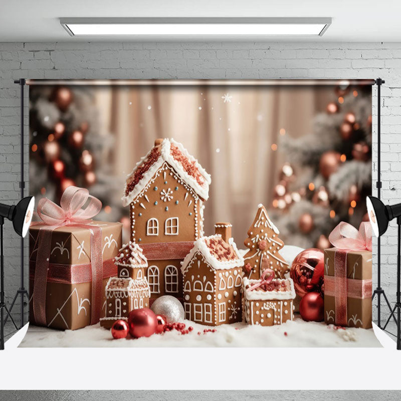 Aperturee - Aperturee Mini Gingerbread House Gift Snowy Christmas Backdrop