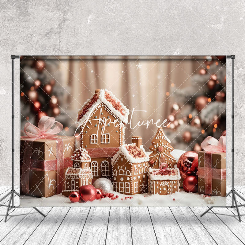 Aperturee - Aperturee Mini Gingerbread House Gift Snowy Christmas Backdrop