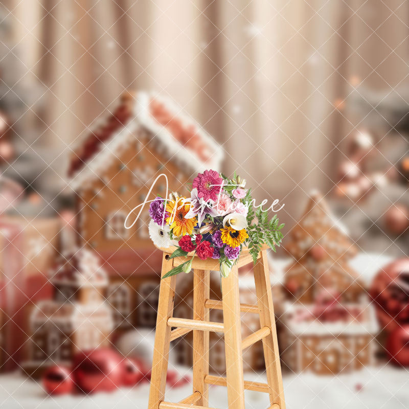 Aperturee - Aperturee Mini Gingerbread House Gift Snowy Christmas Backdrop