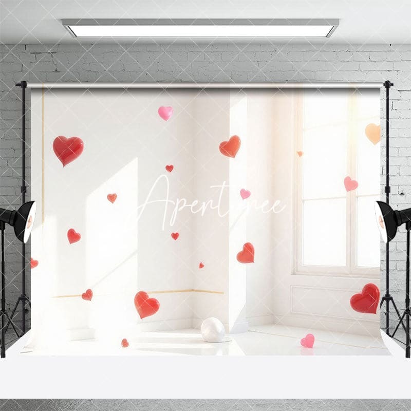 Aperturee - Aperturee Minimalist Red Heart Bubbles Valentines Day Backdrop