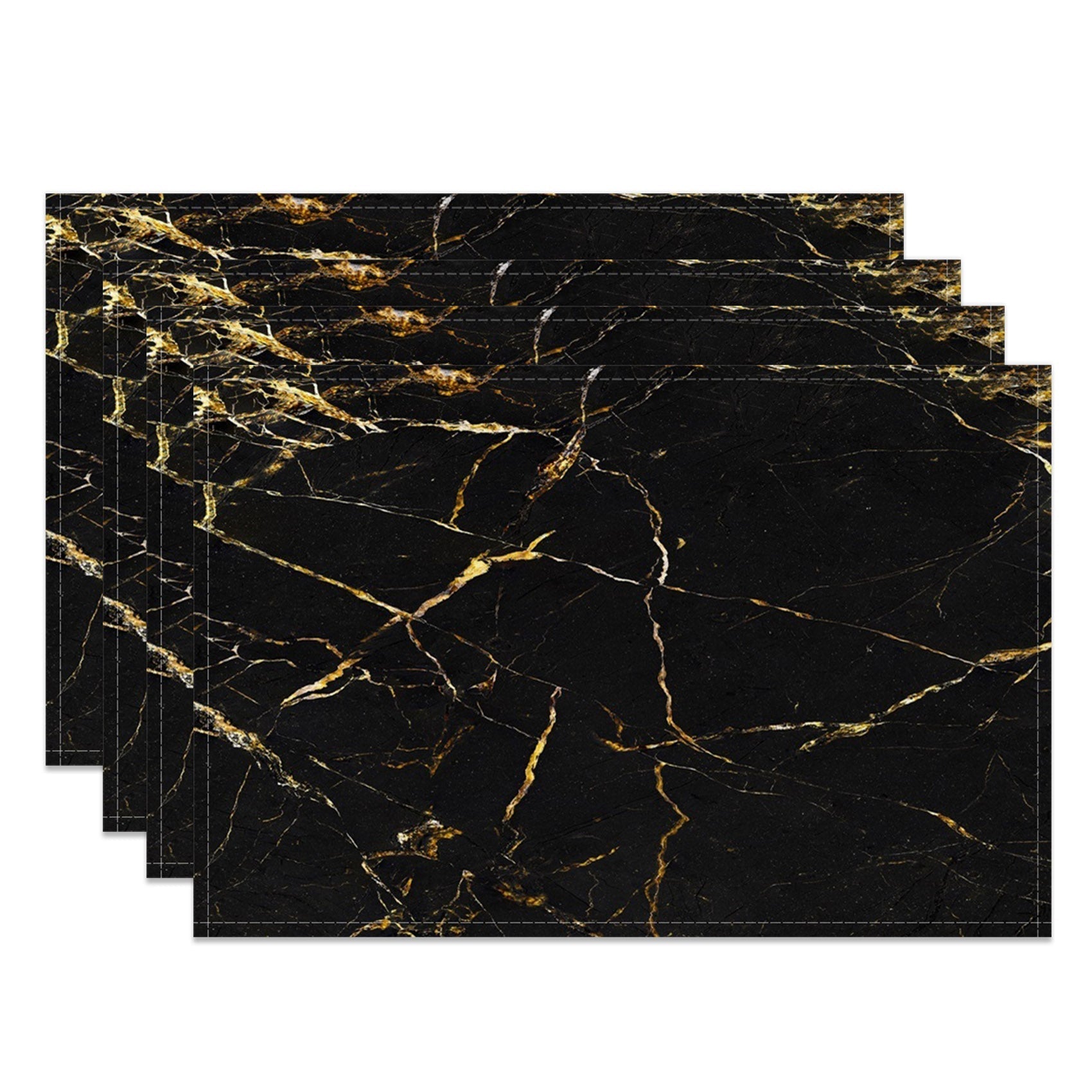 Aperturee - Aperturee Modern Black Gold Marbled Pattern Set Of 4 Placemats