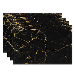 Aperturee - Aperturee Modern Black Gold Marbled Pattern Set Of 4 Placemats