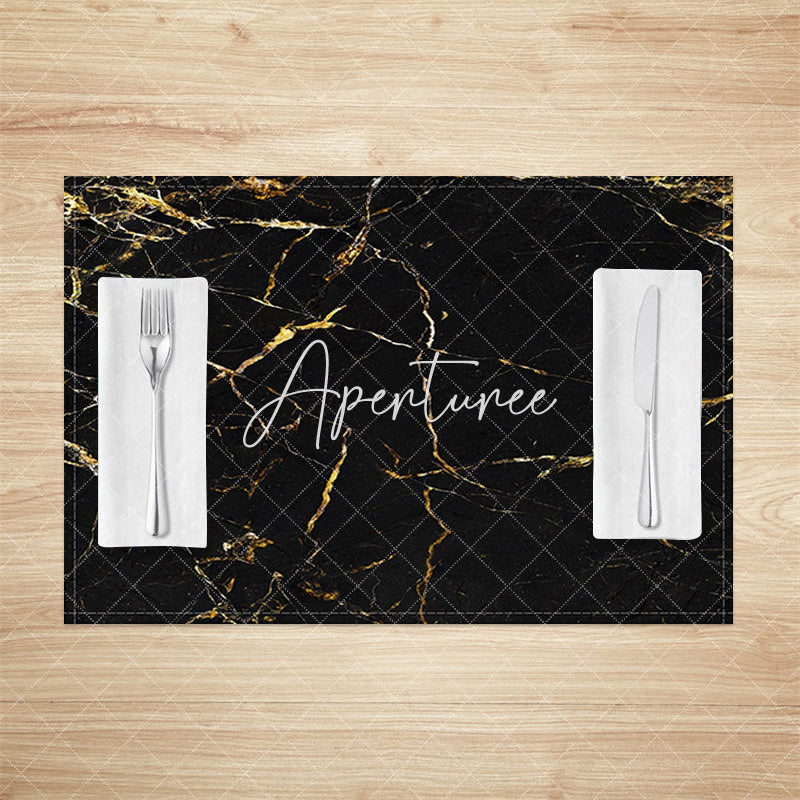 Aperturee - Aperturee Modern Black Gold Marbled Pattern Set Of 4 Placemats