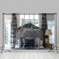 Aperturee - Aperturee Modern Blue Plaid Curtain Bedding Christmas Backdrop