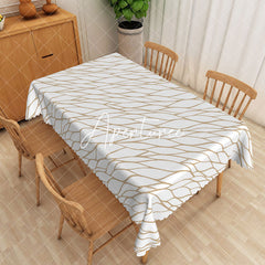 Aperturee - Aperturee Modern Gold And White Nets Rectangle Tablecloth