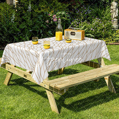 Aperturee - Aperturee Modern Gold And White Nets Rectangle Tablecloth
