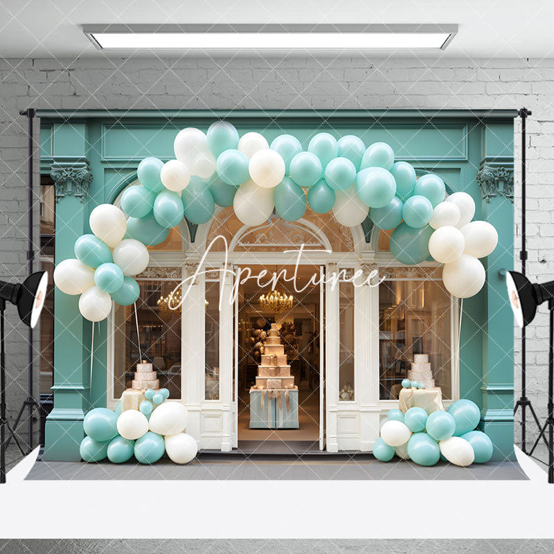 Aperturee - Aperturee Modern Green White Store Balloons Room Set Backdrop