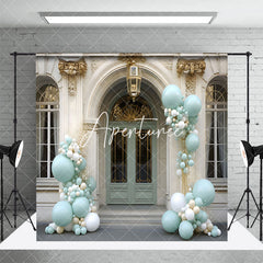 Aperturee - Aperturee Modern Green White Store Balloons Room Set Backdrop