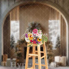 Aperturee - Aperturee Modern Grey Fireplace Wreath Christmas Backdrop