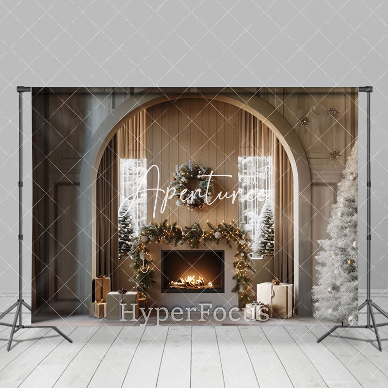 Aperturee - Aperturee Modern Grey Fireplace Wreath Christmas Backdrop