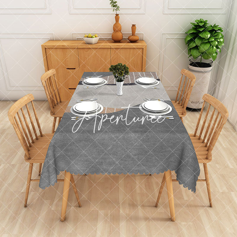 Aperturee - Aperturee Modern Grey Lines Edging Rectangle Tablecloth