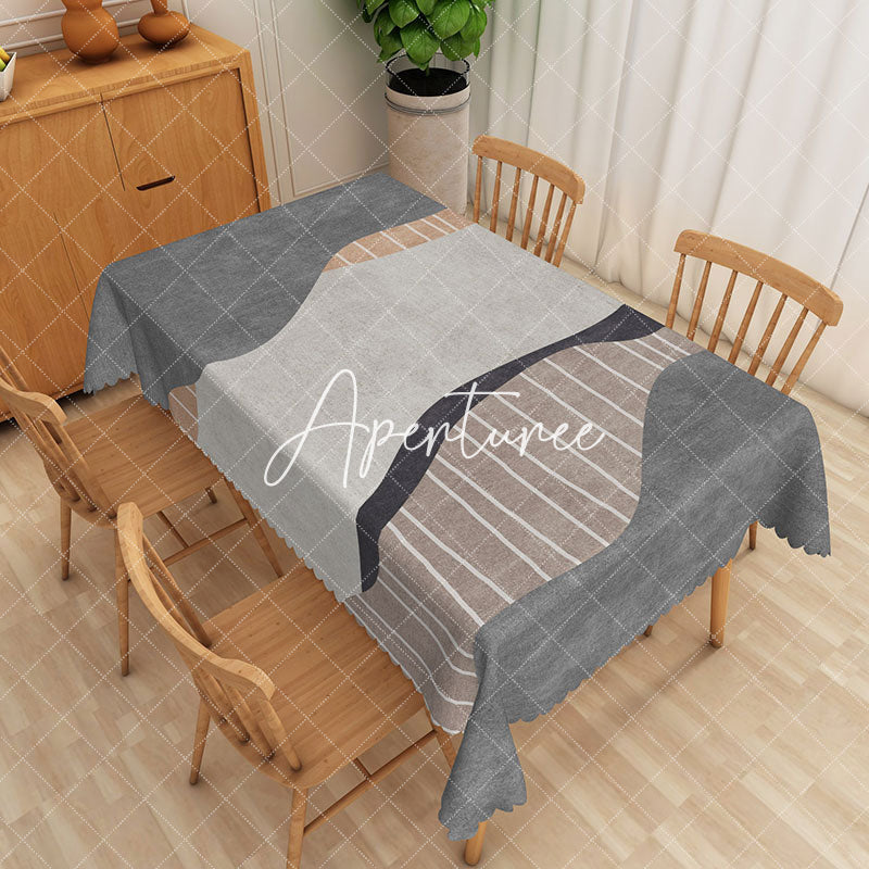 Aperturee - Aperturee Modern Grey Lines Edging Rectangle Tablecloth