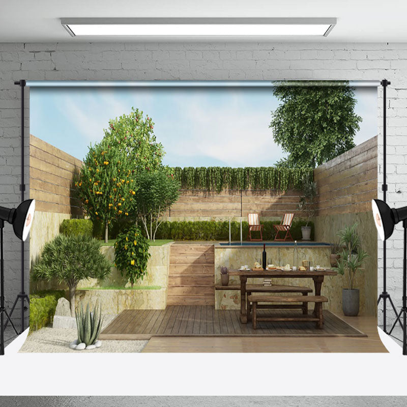 Aperturee - Aperturee Modern Outdoor Courtyard Tree Brick Wall Backdrop