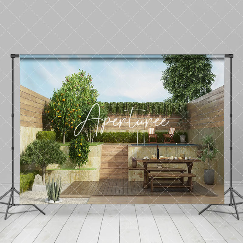 Aperturee - Aperturee Modern Outdoor Courtyard Tree Brick Wall Backdrop