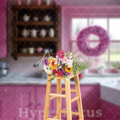 Aperturee - Aperturee Modern Pink Kitchen Wreath Window Photo Backdrop