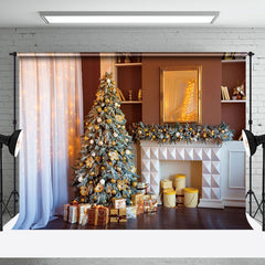 Aperturee - Aperturee Modern Room White Curtain Tree Christmas Backdrop