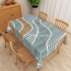 Aperturee - Aperturee Modern Stripes Blue Rectangle Tablecloth Dinner Decor