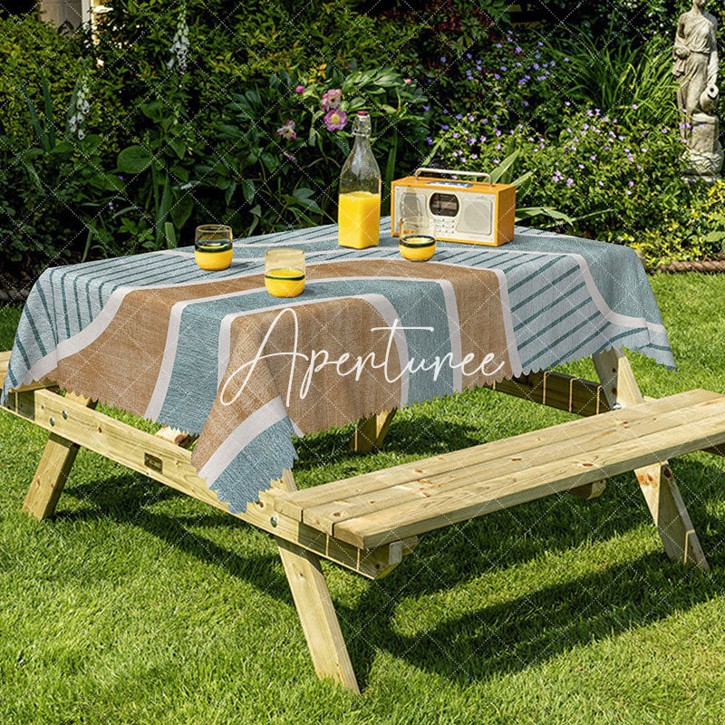 Aperturee - Aperturee Modern Stripes Blue Rectangle Tablecloth Dinner Decor