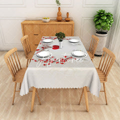 Aperturee - Aperturee Modern Style Red Plant Accented Heart Tablecloth