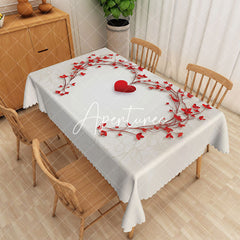 Aperturee - Aperturee Modern Style Red Plant Accented Heart Tablecloth