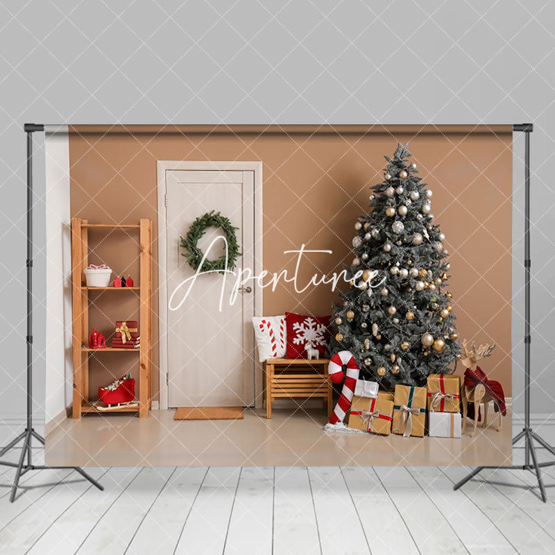 Aperturee - Aperturee Modern White Door Xmas Tree Christmas Vibe Backdrop