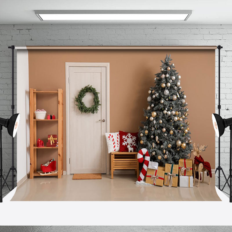 Aperturee - Aperturee Modern White Door Xmas Tree Christmas Vibe Backdrop