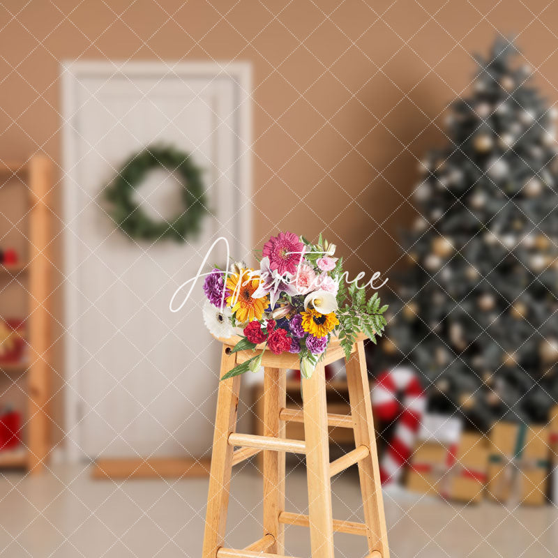 Aperturee - Aperturee Modern White Door Xmas Tree Christmas Vibe Backdrop