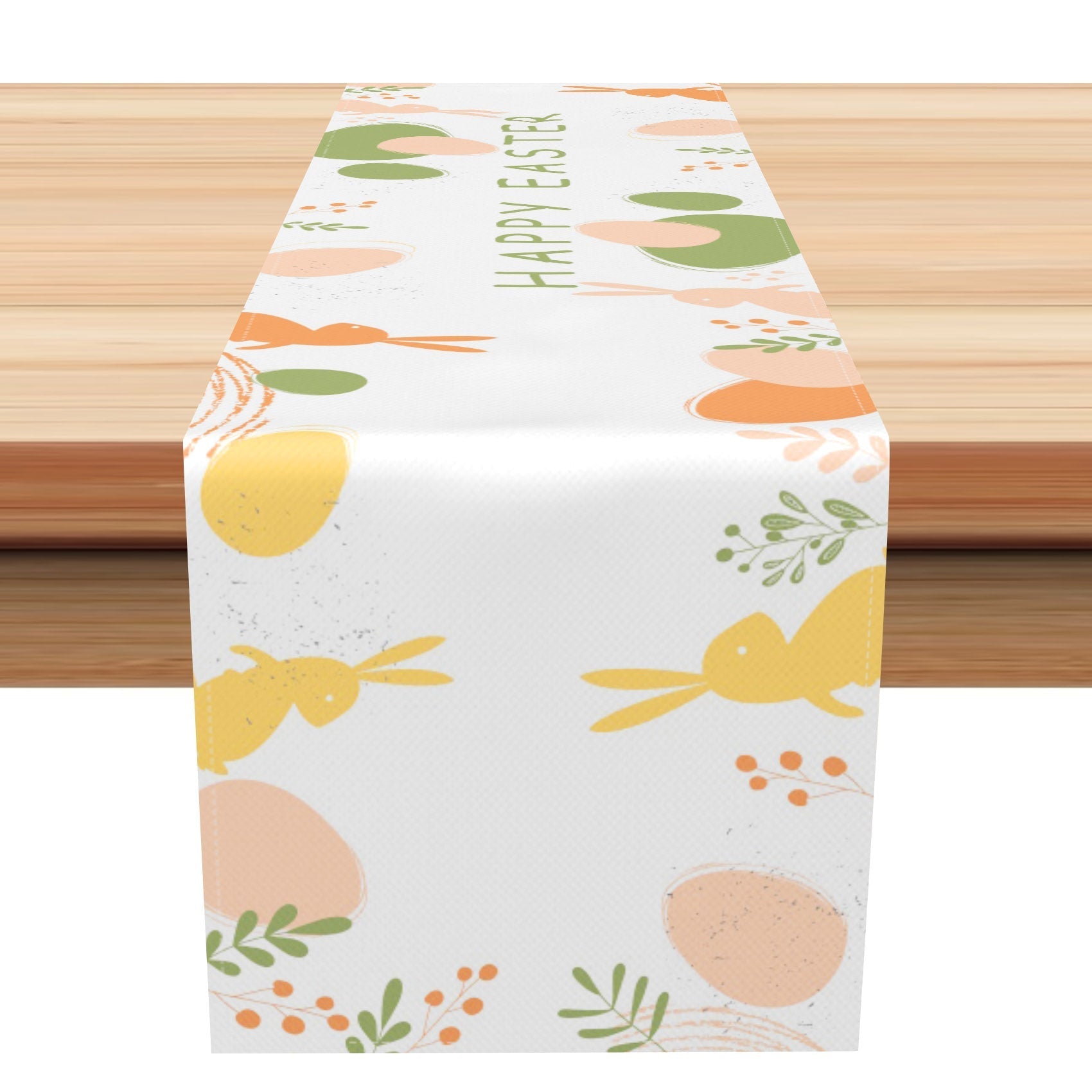 Aperturee - Aperturee Modern White Green Yellow Bunny Easter Table Runner