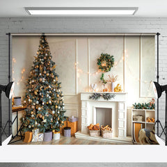 Aperturee - Aperturee Modern White Room Xmas Tree Christmas Vibe Backdrop