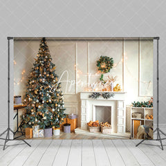 Aperturee - Aperturee Modern White Room Xmas Tree Christmas Vibe Backdrop