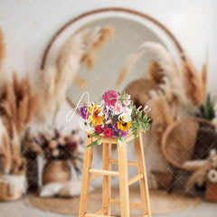 Aperturee - Aperturee Modern White Wall Boho Hay Bouquet Floral Backdrop