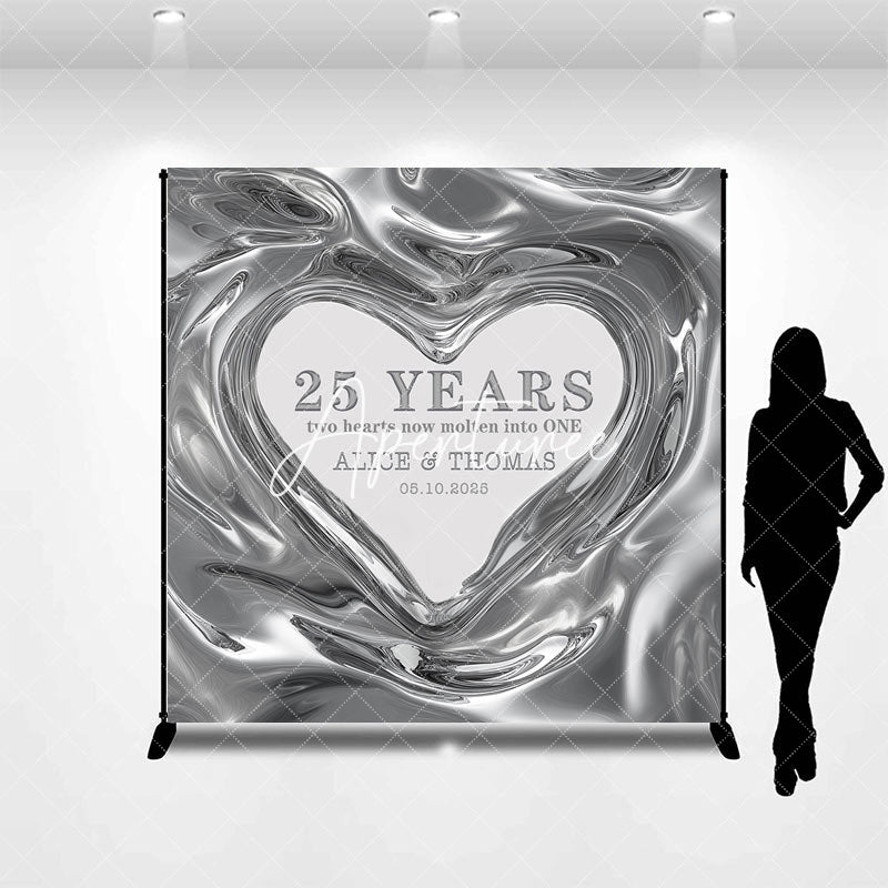 Aperturee - Aperturee Molten Silver Heart Custom Name Anniversary Backdrop