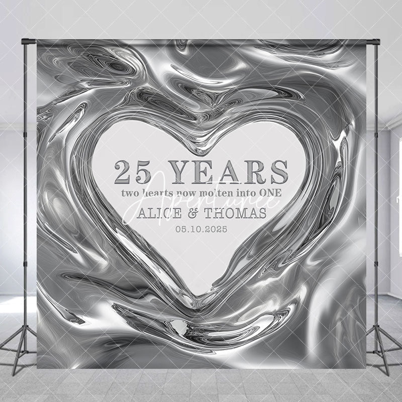 Aperturee - Aperturee Molten Silver Heart Custom Name Anniversary Backdrop