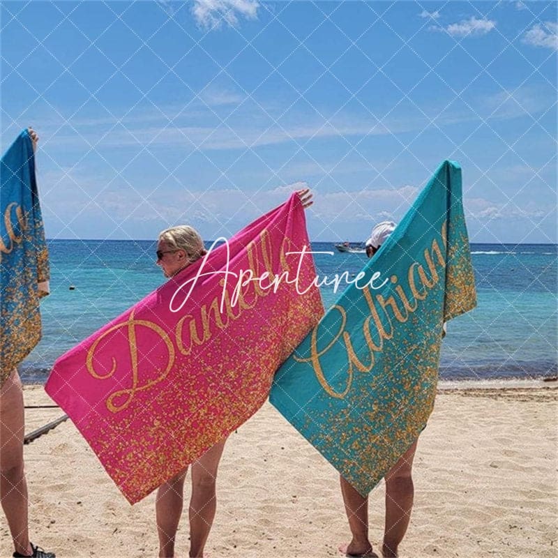 Aperturee - Aperturee Monogrammed Custom Beach Towel Birthday Bride Gift