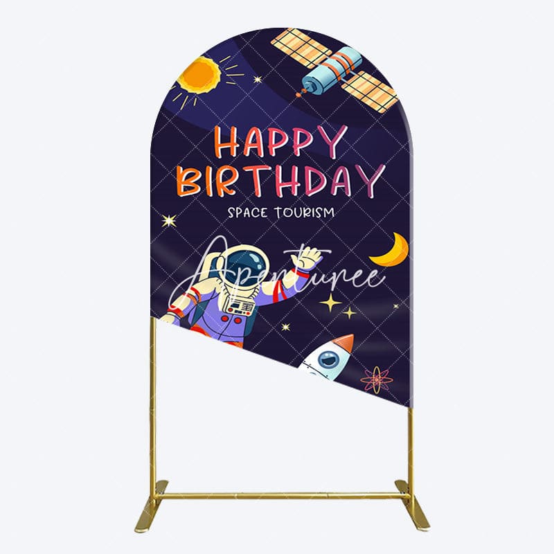 Aperturee - Aperturee Moon Astronaut Purple Galaxy Birthday Arch Backdrop