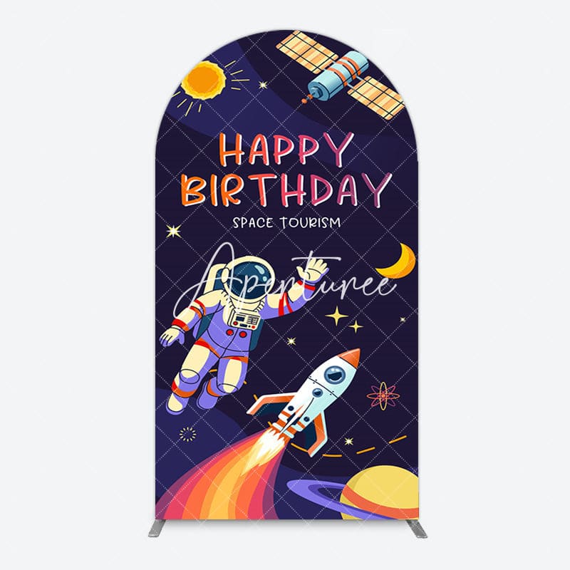 Aperturee - Aperturee Moon Astronaut Purple Galaxy Birthday Arch Backdrop