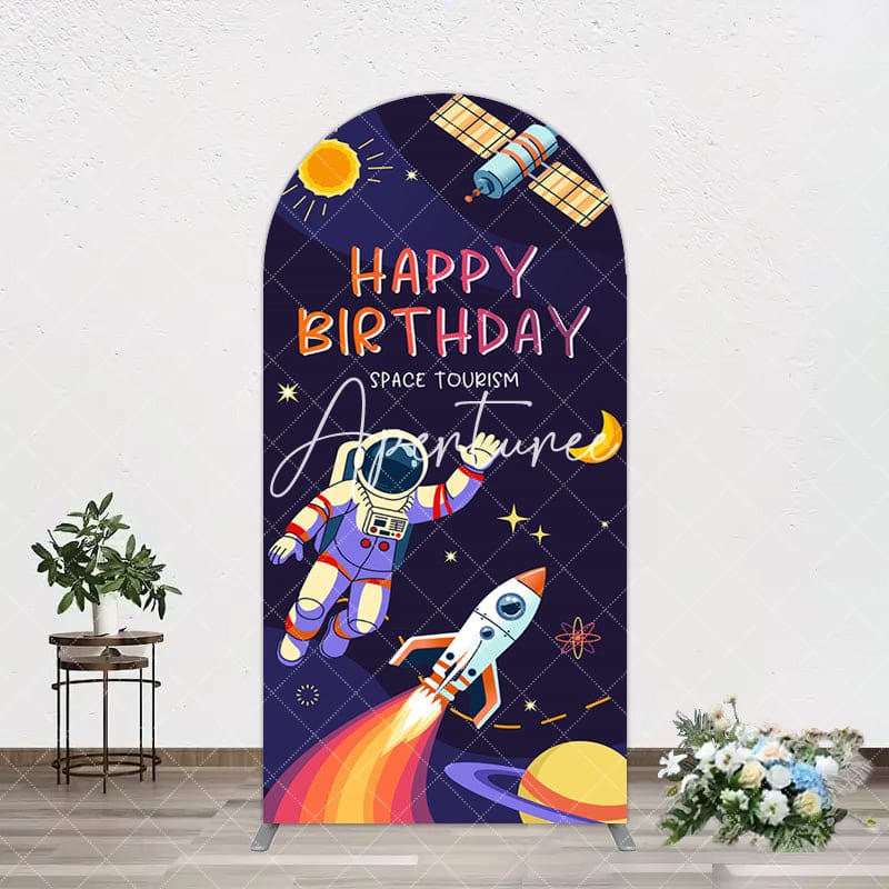 Aperturee - Aperturee Moon Astronaut Purple Galaxy Birthday Arch Backdrop