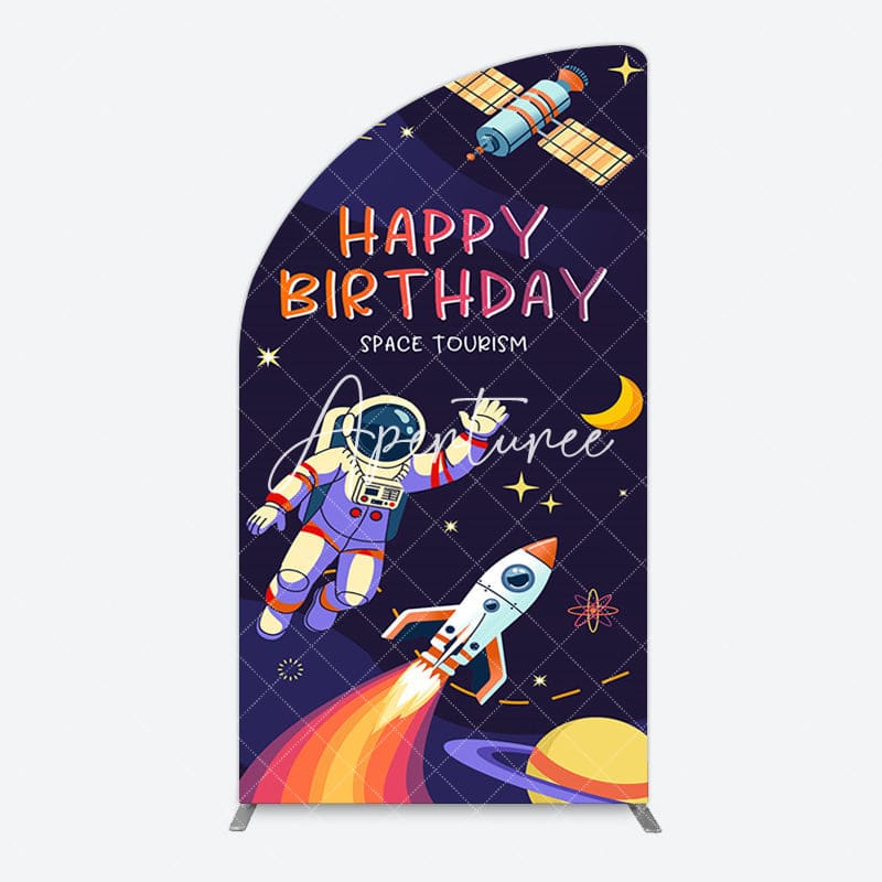 Aperturee - Aperturee Moon Astronaut Purple Galaxy Birthday Half Moon Arch Backdrop