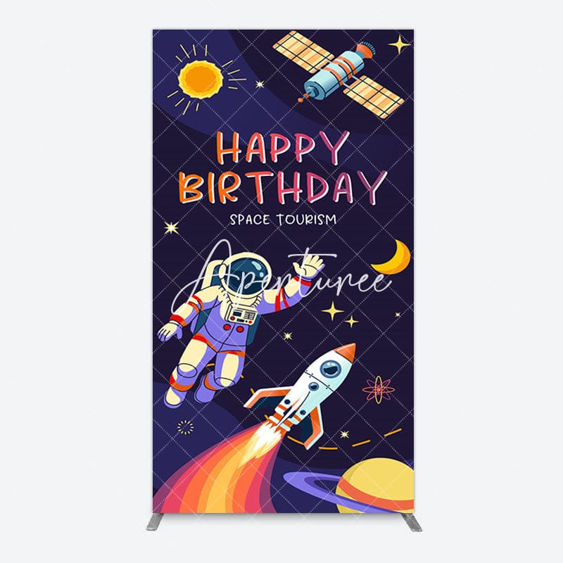 Aperturee - Aperturee Moon Astronaut Purple Galaxy Birthday Rectangle Backdrop