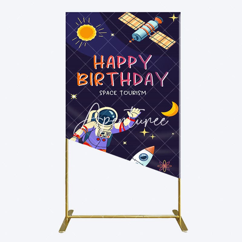 Aperturee - Aperturee Moon Astronaut Purple Galaxy Birthday Rectangle Backdrop