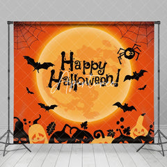 Aperturee - Aperturee Moon Bats Black Orange Pumpkin Halloween Backdrop