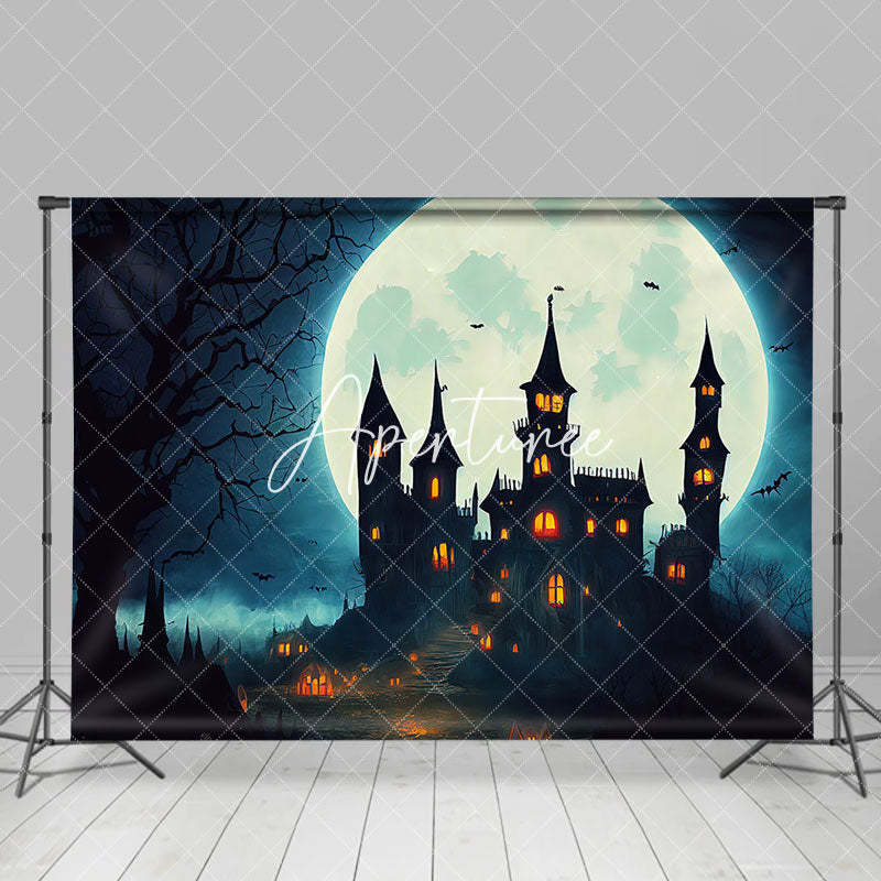 Aperturee - Aperturee Moon Dusky Witch Castle Tree Halloweenn Backdrop