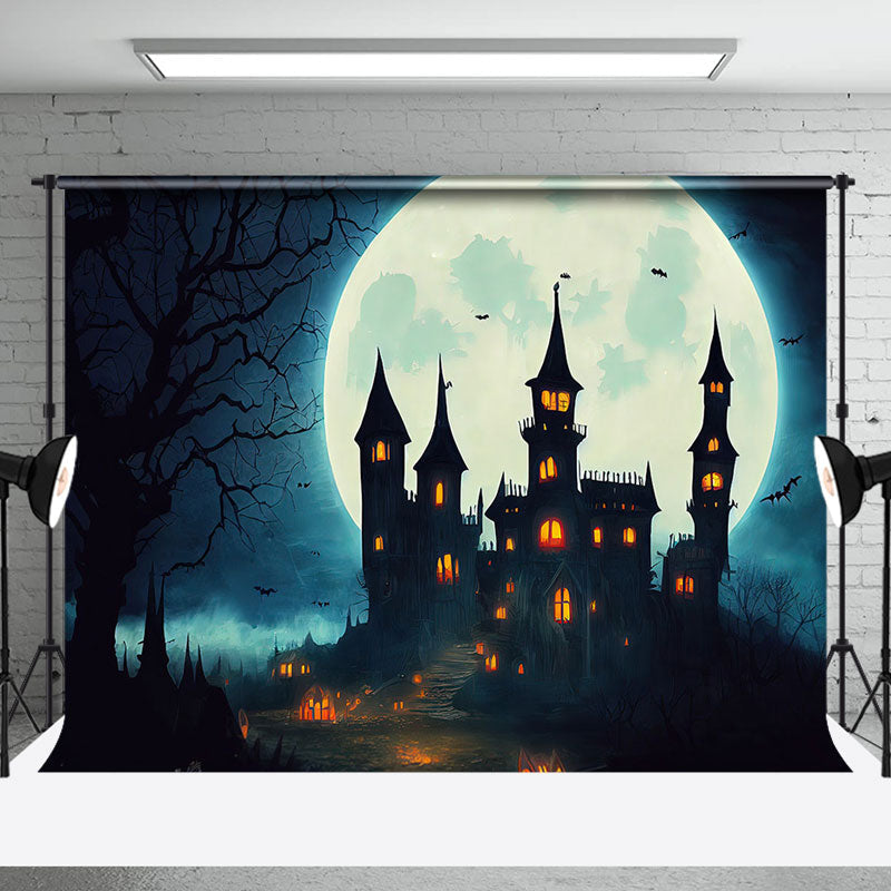 Aperturee - Aperturee Moon Dusky Witch Castle Tree Halloweenn Backdrop